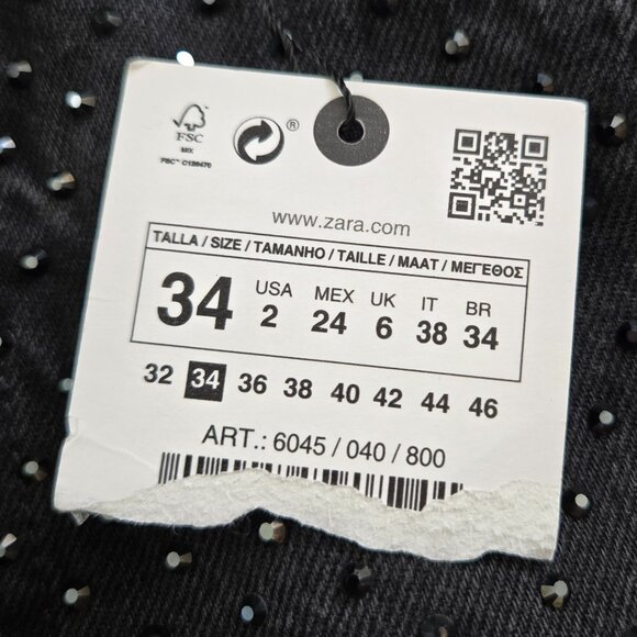 NWT Zara The Slim Rhinestone Black Studded Jeans Slim Fit 2 - Picture 5 of 10